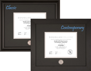 Satin black hardwood diploma frames with silver plated medallion.